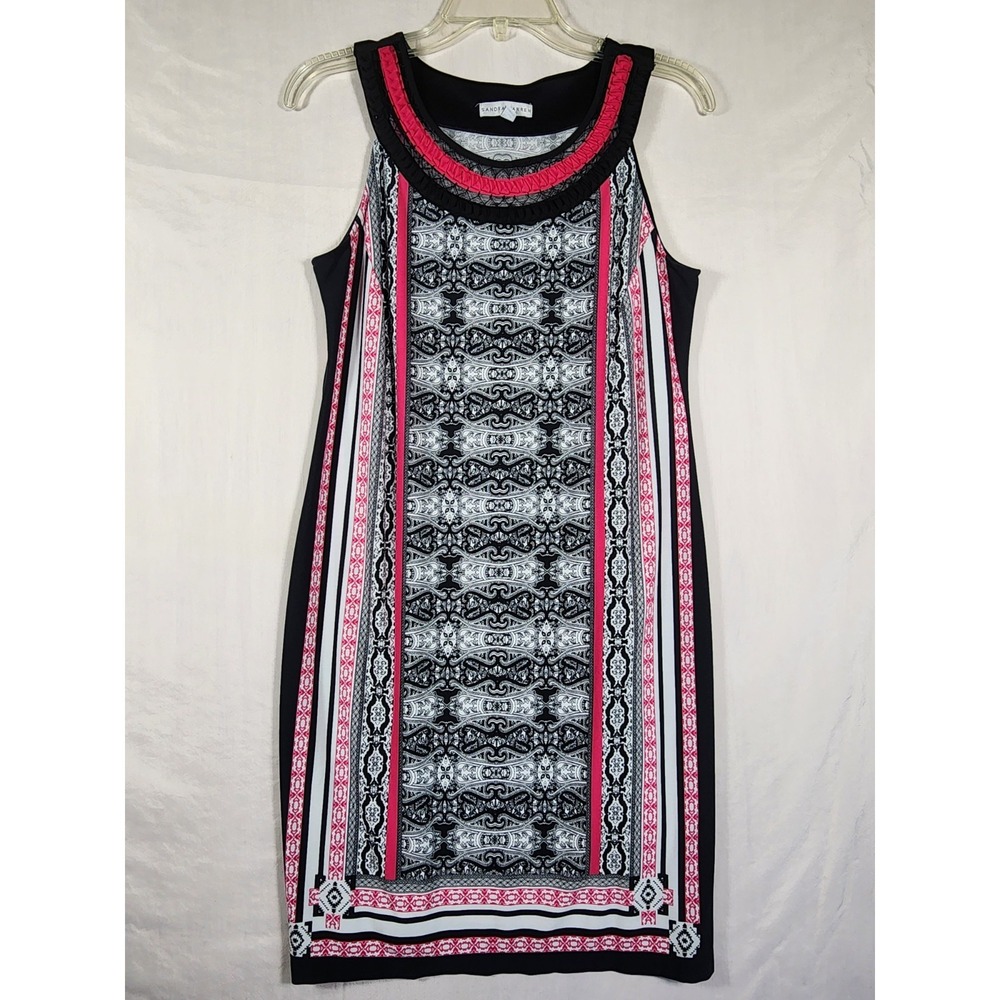 Sandra Darren Womens 6 Shift Dress Black Pink Paisley Border Print Mod Retro